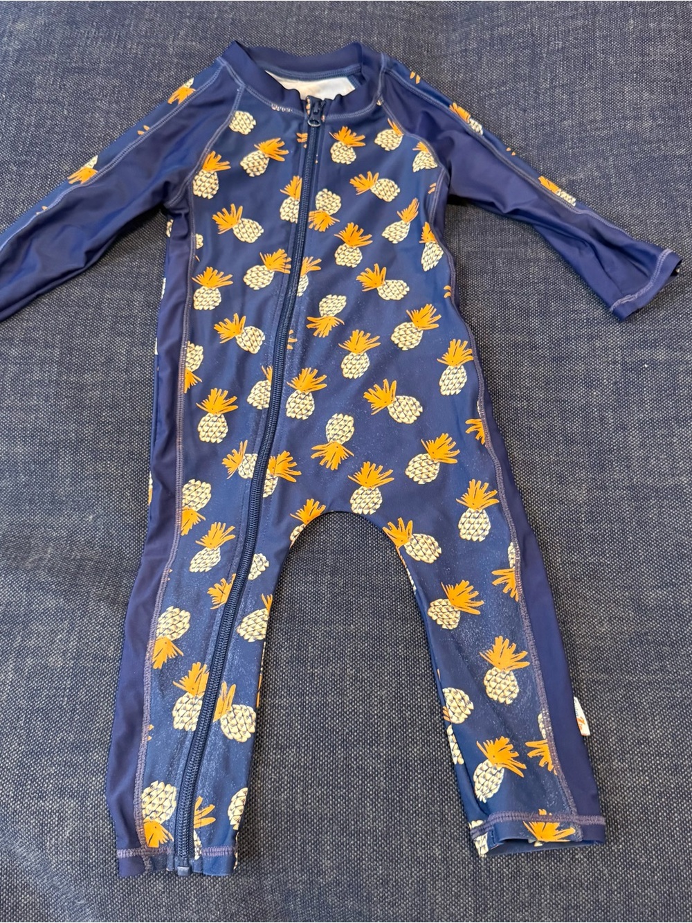 Navy Blue Pineapple Swimzip Full Body Swimsuit Long Sleeve Pants 2T UPF 50
